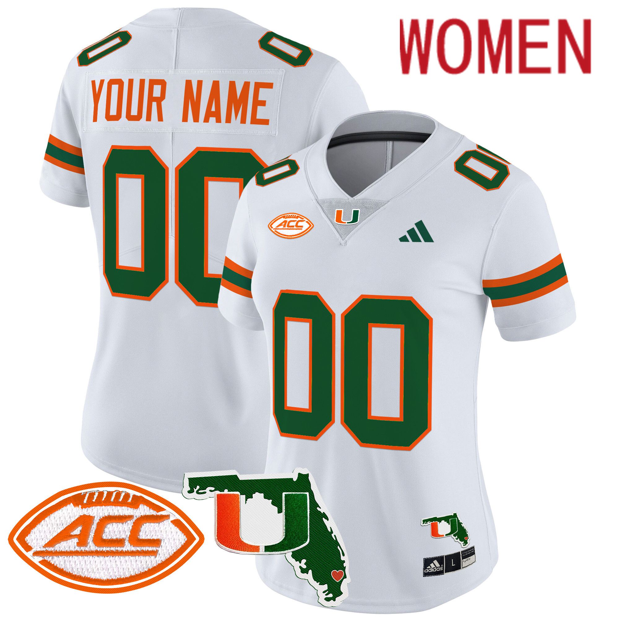 Women Miami Hurricanes White 2024 Florida Patch Vapor Limited Custom NCAA Jersey